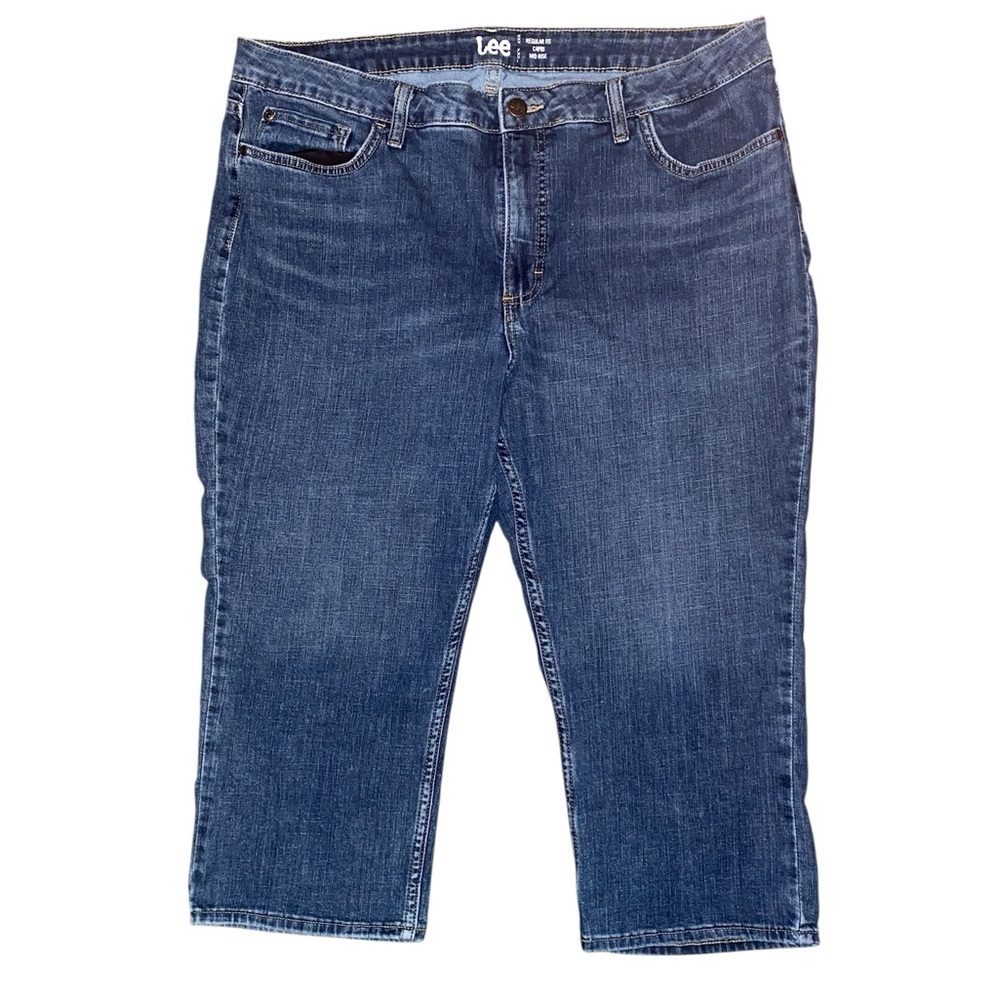 LEE DENIM Cropped Jeans Distressed Medium Blue Size 18 Medium